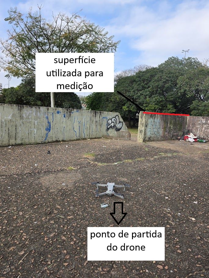 Drone no ponto de partida e superfície de medição acima