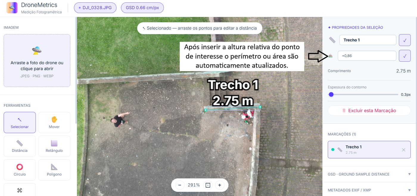 Após inserir +0,86 m, perímetro ajustado para 2,75 m